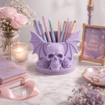 Skull Wing Candle Holder STL, Gothic Pen Holder 3D Print File, Makeup Brush Cup, Halloween Desk Decor - Image 3