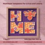 HOME Bee 3D Shadow Box SVG, Spring Paper Cut File (Digital Download) - Image 3