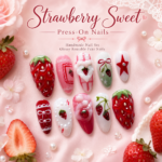 Strawberry Sweet Press On Nails, Pink Red Fake Nails, Handmade 3D Strawberry Nail Set, Kawaii Fruit Nail Art, Reusable Almond Nails