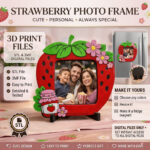 Strawberry Photo Frame Fridge Magnet STL, Cute Strawberry Picture Frame 3D Print File, Kitchen Decor Magnet, DIY Gift STL Download - Image 2