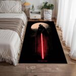 Darth Vader Washable Area Rug (with Red Lightsaber) Dark Sci-Fi Floor Carpet (for Bedroom, Game Room, Movie Fan Decor)
