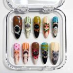Cute Cat Portrait Press On Nails – Hand Painted Kitten Nail Art Set, Colorful Whimsical Acrylic Nails for Cat Lovers - Image 2