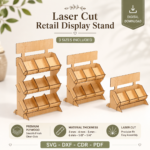 Laser Cut Display Stand 3 Sizes SVG | Retail Product Shelf | Wooden Market Display Rack | Vendor Booth Stand DXF Files