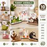 Cute Funny Animals Stands Bundle | Laser Cut SVG DXF PNG | Glowforge Animal Desk Decor Templates