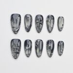 Silver Gothic Press On Nails, Chrome Gray Nail Set, Handmade Reusable Cross Nails, Elegant 3D Metallic Custom Fit Nails - Image 2