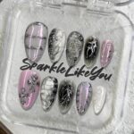 Pink Gothic Press On Nails, Handmade Reusable Cross Nail Set, Soft Pink Silver Chrome Nails, Romantic Goth Custom Fit Nails - Image 2