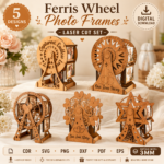 Ferris Wheel Photo Frames Laser Cut SVG, 3D Wooden Picture Frame Set, Carnival Wheel Display, DIY Home Decor, Glowforge xTool File