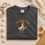 Cool Duck Guitar Player T-Shirt – Funny Rebel Duck Cartoon Graphic Tee, Vintage Music Lover Gift Shirt - Image 2
