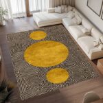 Black and brown abstract circular rug, geometric line drawing carpet, washable and non-slip area rug