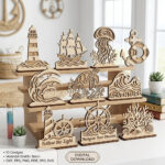 Wooden Summer Display Stand SVG Bundle, Laser Cut Seasonal Decorations, Glowforge Cricut Templates