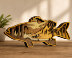 Layered Wooden Fish Wall Art, Rustic Bass Lake Scene Decor, Handmade Wood Mountain Landscape, Fisherman Gift, Cabin Nature Home Decor - Image 4