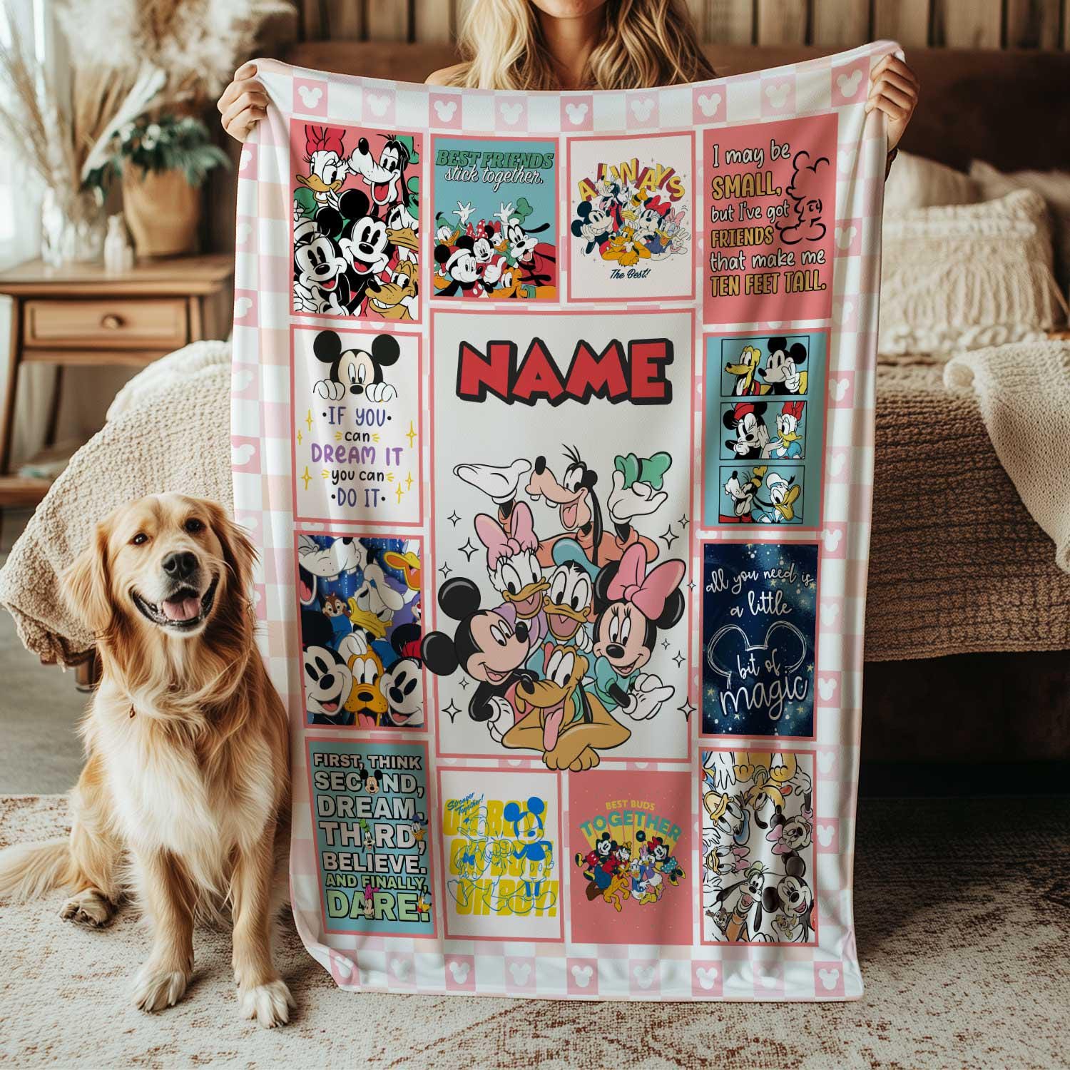 1 Disney Mickey Friends Throw Blanket, Mickey Minnie Donald Goofy Jersey Blanket, Classic Movie Custom Birthday Throw Blanket, THA314 - Image 1