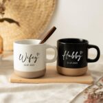 Custom Couple Coffee Mug Set, Personalized Hubby Wifey Mug, Engagement Pottery Mug, Mr and Mrs Mug, Wedding Gifts for Couple, Bridal Shower
