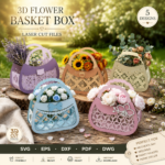 3D Floral Purse Basket Bundle SVG | Laser Cut Gift Basket Template | Flower Handbag Cricut Glowforge Files