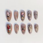 Moonstone Chrome Press On Nails, Nude Silver Fake Nails, Handmade Metallic Nail Set, Celestial Star Nail Art, Glossy Reusable Almond Nails - Image 4