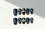 Cosmic Stardust Press On Nails, Navy Black Fake Nails, Handmade Celestial Nail Set, Moon Star Planet Nail Art, Glossy Short Nails - Image 2
