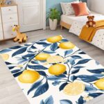Lemon Pattern Kids Rug, Washable Non-Slip Play Mat, Vibrant Citrus Pattern Area Carpet