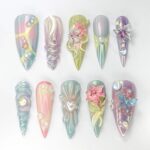 Fairycore Pastel Floral Press On Nails, Iridescent Butterfly Nail Art Set, Dreamy Nature-Inspired Fake Nails, Handmade 3D Floral Press Ons, Reusable Kawaii Gift for Her