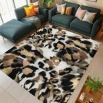Beige and black leopard print rug, washable and non-slip carpet, modern cheetah print home decor. - Image 2