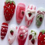 Strawberry Sweet Press On Nails, Pink Red Fake Nails, Handmade 3D Strawberry Nail Set, Kawaii Fruit Nail Art, Reusable Almond Nails - Image 5