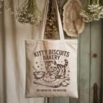 Funny Cat Tote Bags: Kitty Biscuits Bakery Totes, Vintage Style, Retro Bag - Image 2