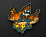 Halloween Cat Papercut SVG, Layered Cat Shadow Box Design, Spooky Haunted House Laser Cut File, Pumpkin Bat Cricut SVG, Glowforge Template