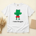 I Hate The Gym Frog Meme T-Shirt | Funny Cartoon Unisex Tee - Image 2
