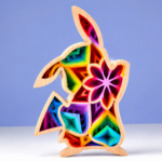 Easter Bunny Layered Wood Art, Rainbow Rabbit Decor, Handmade Colorful Wooden Shadow Box, Spring Home Decor, Easter Gift for Kids and Family