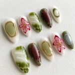 Handmade 3D Floral Press On Nails | Luxury Pink-Green Japanese Acrylic Nails | Custom Reusable Fake Nails | Bridal & Daily Wear Manicure - Image 2