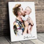 First Father's Day Gift, Personalized Watercolor Dad Portrait Canvas, Family Portrait Gift, Dad Birthday Gift, Mothers Day Gift for Mom - Image 2