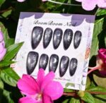 Midnight Silver Cat Eye Press-On Nails, Black Chrome Magnetic Fake Nails, Elegant Almond Nail Set, Reusable Handmade Nails - Image 3