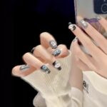 Cosmic Stardust Press On Nails, Navy Black Fake Nails, Handmade Celestial Nail Set, Moon Star Planet Nail Art, Glossy Short Nails - Image 10