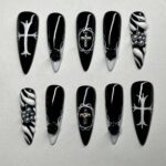 Vivienne Saturn Press On Nails | Luxury Dark Blue Cat Eye Nails | Celestial Star Moon Fake Nails | Punk Grunge Goth False Nails Glue On (Copy) - Image 2