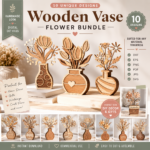 Wooden Flower Bouquet SVG Bundle, Laser Cut Vase Decor, DIY Floral Centerpiece Digital Files