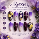 Reze Inspired Press On Nails, Purple Anime Girl Fake Nails, Lavender Floral Nail Set, Handmade Glossy Ombre Nails, Reusable Short Nails
