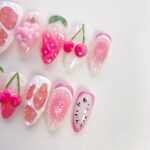 Sweet Summer Fruit Press On Nails, Pink Strawberry Cherry Nail Set, Handmade Reusable Fake Nails, Cute Fruity Kawaii Nails - Image 4