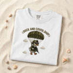 Embroidered Duck And Cover Baby Shirt Comfort Colors Tee – Funny Military Duck Graphic Shirt, Tactical Goose Meme Tee, Sarcastic Army Animal Shirt, Vintage Soldier Duck Tee, Unhinged Funny Gift for Her Him
