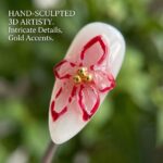 Handmade 3D Floral Press On Nails | Luxury Pink-Green Japanese Acrylic Nails | Custom Reusable Fake Nails | Bridal & Daily Wear Manicure - Image 5