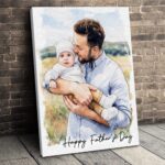 First Father's Day Gift, Personalized Watercolor Dad Portrait Canvas, Family Portrait Gift, Dad Birthday Gift, Mothers Day Gift for Mom - Image 5