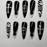 Vivienne Saturn Press On Nails | Luxury Dark Blue Cat Eye Nails | Celestial Star Moon Fake Nails | Punk Grunge Goth False Nails Glue On (Copy) - Image 4