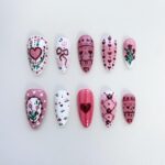 Pink Floral Heart Press On Nails, Romantic Coquette Nail Set, Handmade Reusable Fake Nails, Valentine Heart Nails, Cute Bow Floral Nails - Image 4