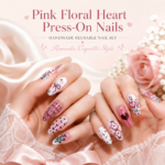 Pink Floral Heart Press On Nails, Romantic Coquette Nail Set, Handmade Reusable Fake Nails, Valentine Heart Nails, Cute Bow Floral Nails