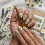 Bee Daisy Press On Nails Set | Olive Green Floral Nail Art | Bumble Bee & Wildflower Garden Press On Nails | Cottagecore Spring Almond Nails - Image 3