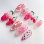 Sweet Summer Fruit Press On Nails, Pink Strawberry Cherry Nail Set, Handmade Reusable Fake Nails, Cute Fruity Kawaii Nails - Image 3