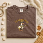 Cool Duck Guitar Player T-Shirt – Funny Rebel Duck Cartoon Graphic Tee, Vintage Music Lover Gift Shirt - Image 4