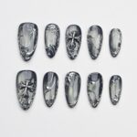 Silver Gothic Press On Nails, Chrome Gray Nail Set, Handmade Reusable Cross Nails, Elegant 3D Metallic Custom Fit Nails - Image 5