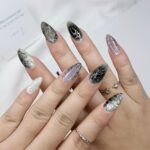 Pink Gothic Press On Nails, Handmade Reusable Cross Nail Set, Soft Pink Silver Chrome Nails, Romantic Goth Custom Fit Nails - Image 5