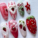 Strawberry Sweet Press On Nails, Pink Red Fake Nails, Handmade 3D Strawberry Nail Set, Kawaii Fruit Nail Art, Reusable Almond Nails - Image 3