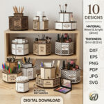 Carousel Organizer SVG Bundle, Laser Cut Rotating Storage Box, Cricut Glowforge Files, Instant Download