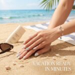 Coastal Pearl Press On Nails, Blue White Beach Fake Nails, Handmade Seashell Nail Set, Ocean Palm Tree Nail Art, Glossy Almond Nails - Image 5